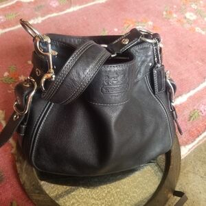 Coach Black Leather Shoulder Bag with Metal Hardware